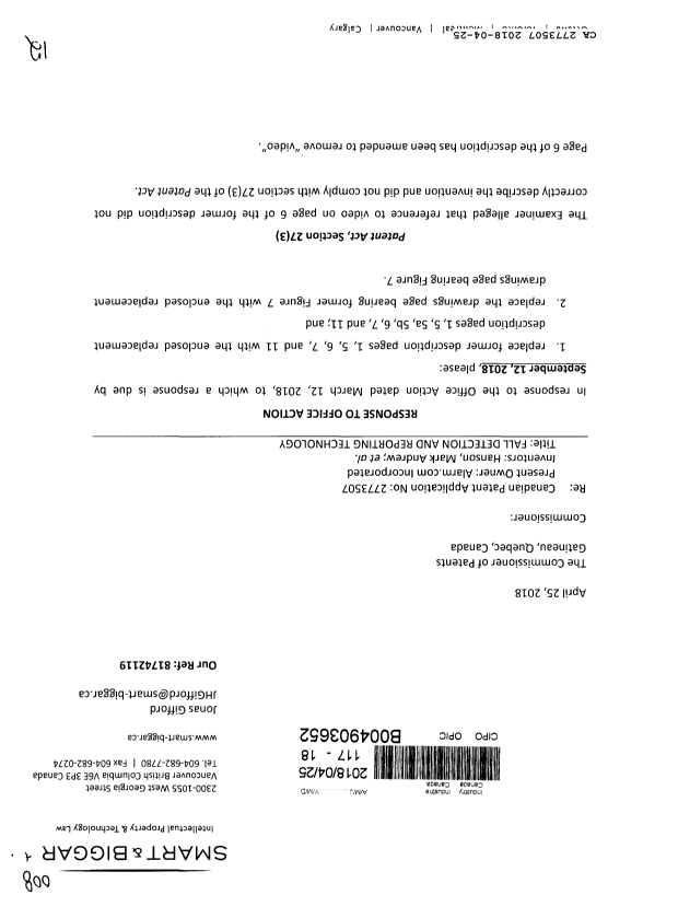 Canadian Patent Document 2773507. Amendment 20180425. Image 1 of 12