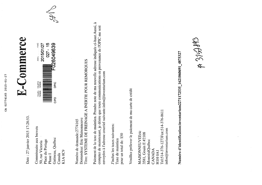 Document de brevet canadien 2774165. Taxes 20141227. Image 1 de 1