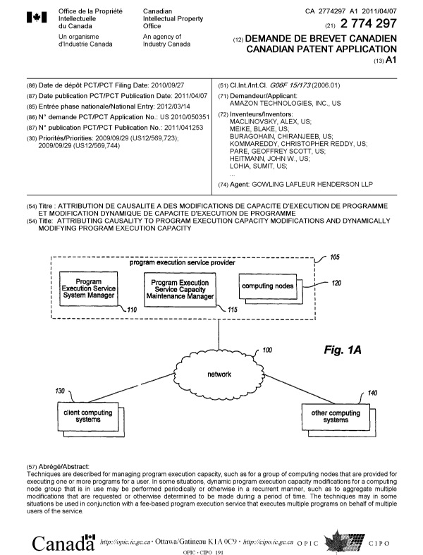 Document de brevet canadien 2774297. Page couverture 20120523. Image 1 de 2