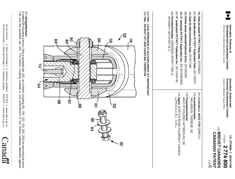 Canadian Patent Document 2774800. Cover Page 20181009. Image 1 of 2