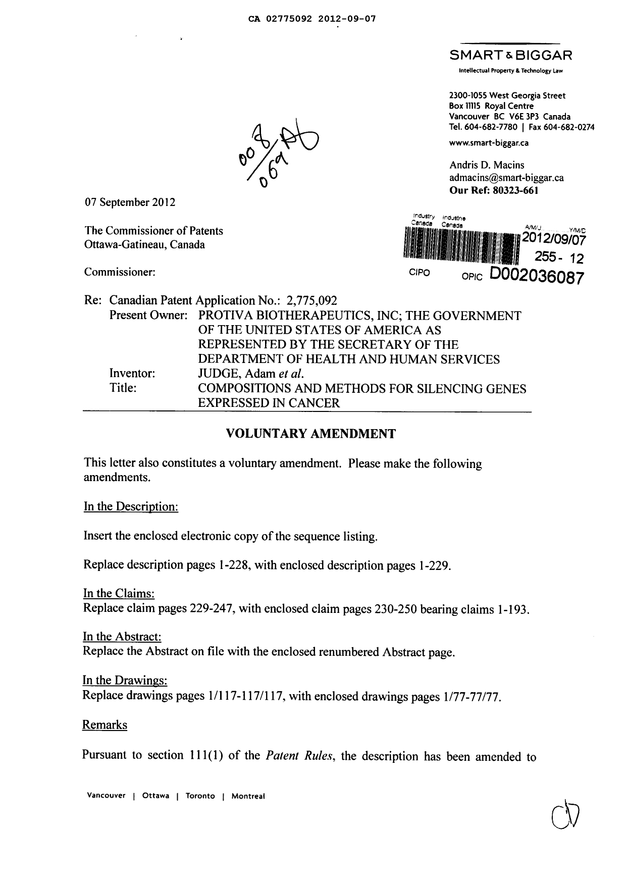 Document de brevet canadien 2775092. Poursuite-Amendment 20120907. Image 1 de 330
