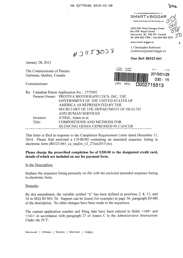 Document de brevet canadien 2775092. Poursuite-Amendment 20150128. Image 1 de 2