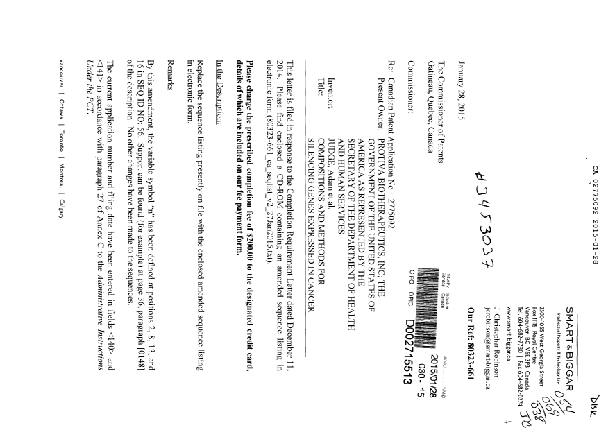 Document de brevet canadien 2775092. Poursuite-Amendment 20150128. Image 1 de 2