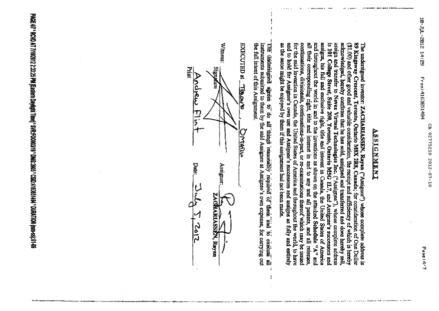 Canadian Patent Document 2775210. Assignment 20120710. Image 2 of 6
