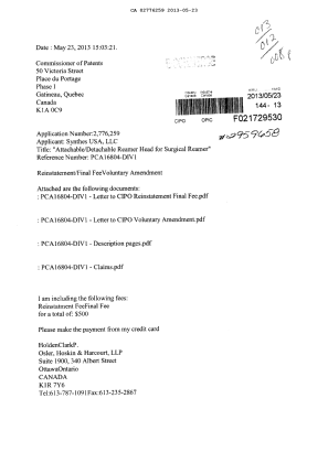 Document de brevet canadien 2776259. Correspondance 20130523. Image 1 de 4