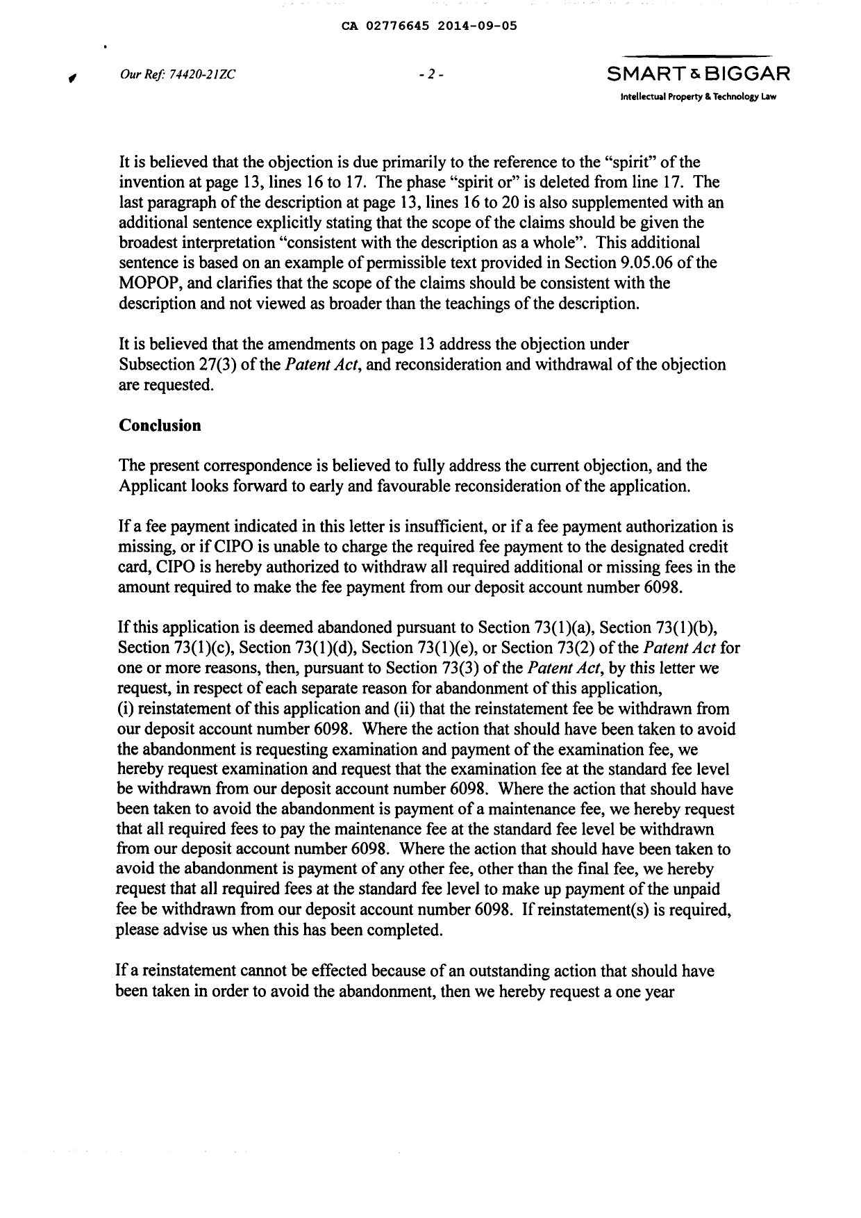 Canadian Patent Document 2776645. Prosecution-Amendment 20131205. Image 2 of 4