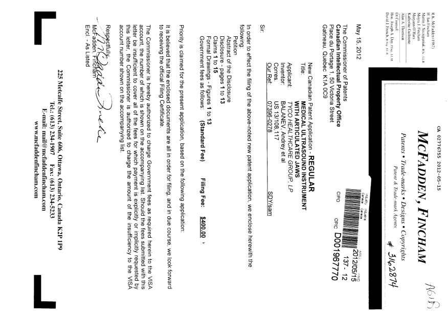 Document de brevet canadien 2776755. Cession 20120515. Image 1 de 2