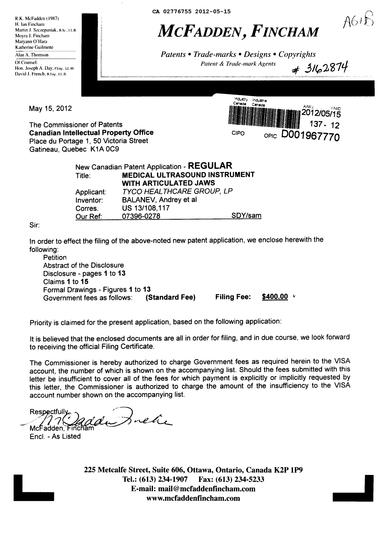 Document de brevet canadien 2776755. Cession 20120515. Image 1 de 2