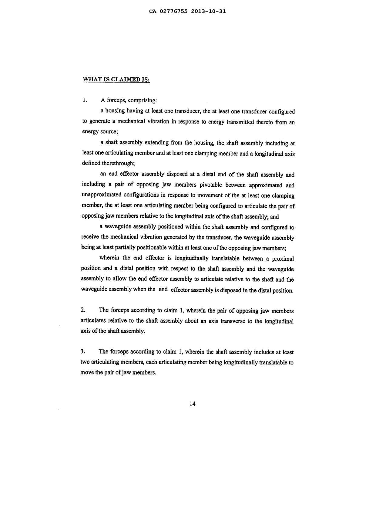 Document de brevet canadien 2776755. Revendications 20131031. Image 1 de 4