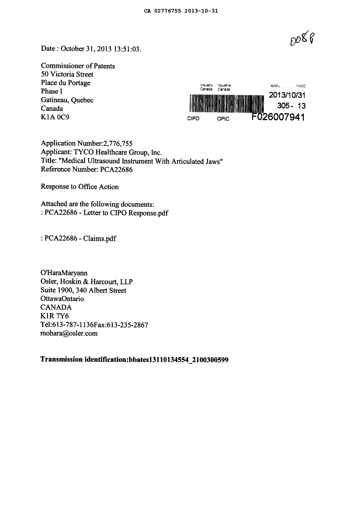 Canadian Patent Document 2776755. Prosecution-Amendment 20131031. Image 1 of 4