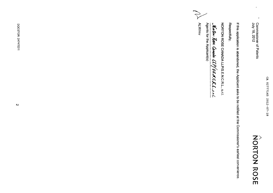 Canadian Patent Document 2777145. Correspondence 20120718. Image 2 of 4