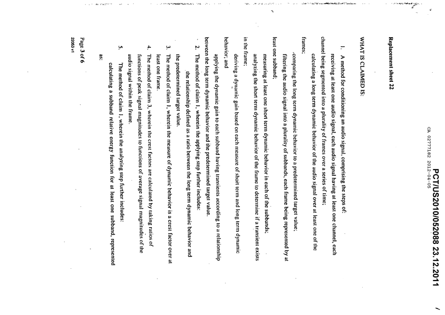 Document de brevet canadien 2777182. Revendications 20120405. Image 1 de 4