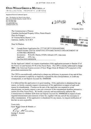 Document de brevet canadien 2777182. Poursuite-Amendment 20141009. Image 1 de 1