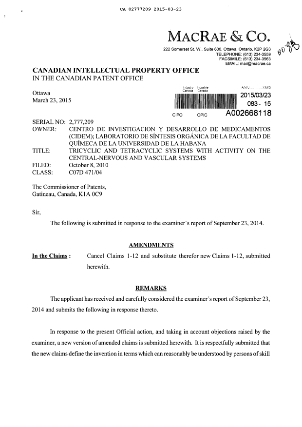 Canadian Patent Document 2777209. Prosecution-Amendment 20150323. Image 1 of 5