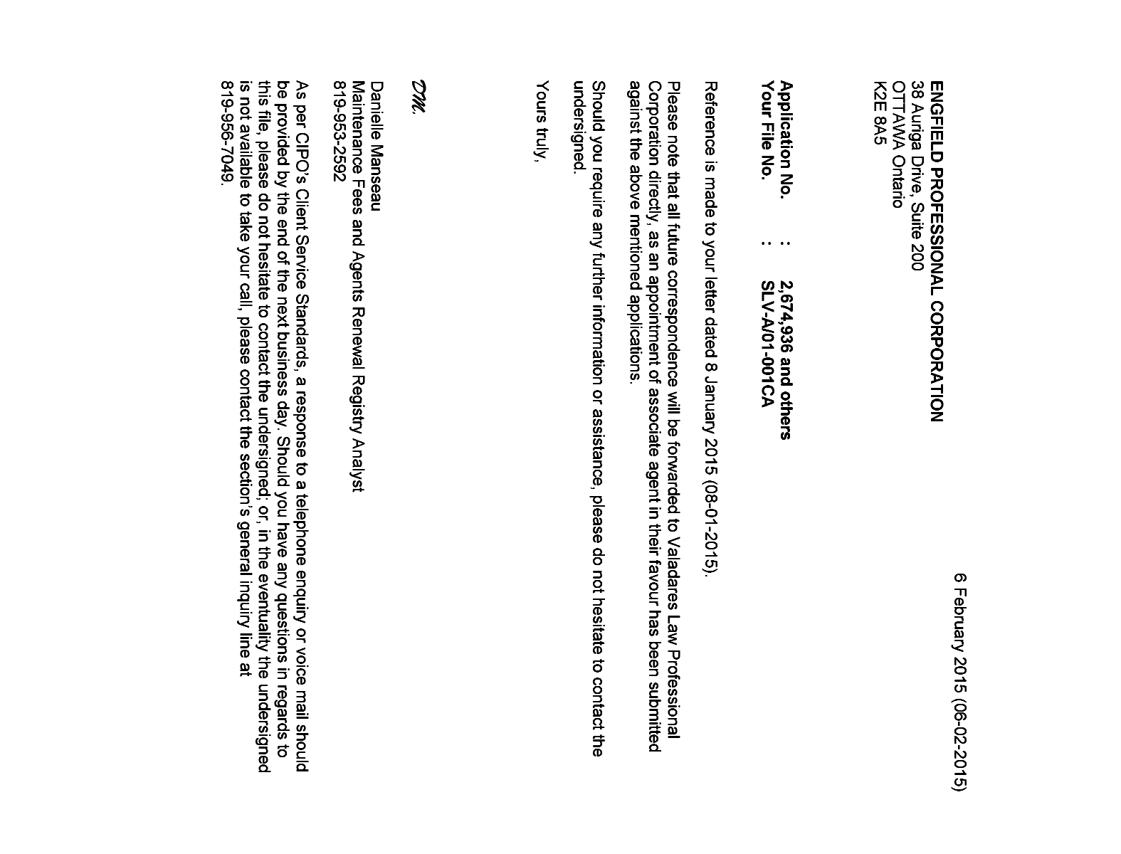Document de brevet canadien 2777387. Correspondance 20141206. Image 1 de 2