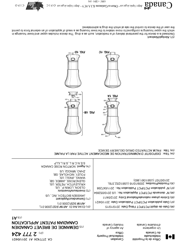 Canadian Patent Document 2777424. Cover Page 20120629. Image 1 of 1