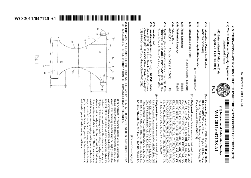 Canadian Patent Document 2777779. Abstract 20120416. Image 1 of 2