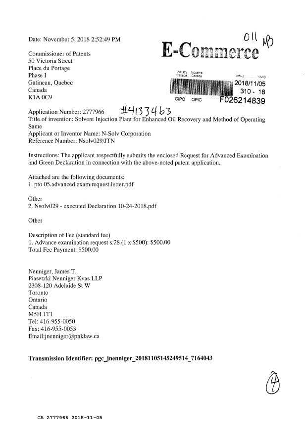 Document de brevet canadien 2777966. Ordonnance spéciale 20181105. Image 1 de 4
