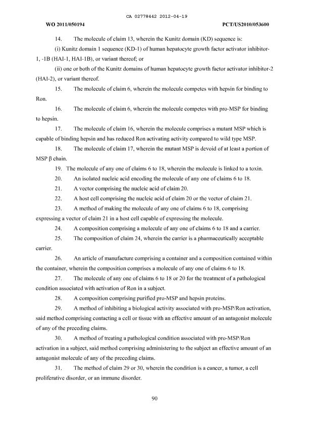 Document de brevet canadien 2778442. Revendications 20120419. Image 2 de 3