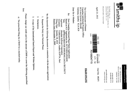 Document de brevet canadien 2778913. Cession 20111225. Image 1 de 10