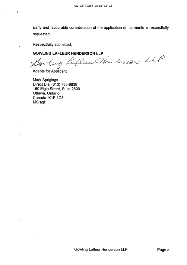 Document de brevet canadien 2779254. Poursuite-Amendment 20121115. Image 2 de 2