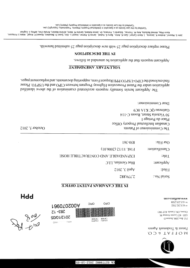 Document de brevet canadien 2779882. Poursuite-Amendment 20111205. Image 1 de 23