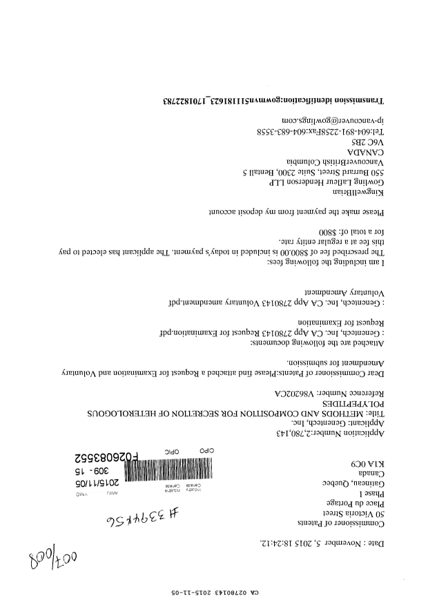 Canadian Patent Document 2780143. Amendment 20151105. Image 1 of 10