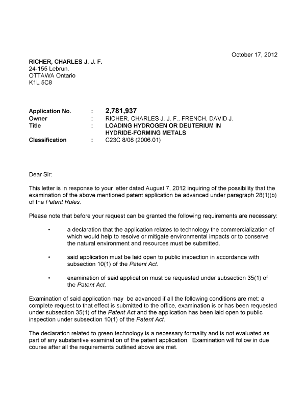 Canadian Patent Document 2781937. Prosecution-Amendment 20111217. Image 1 of 2