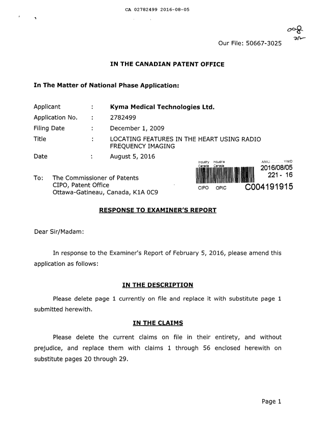 Canadian Patent Document 2782499. Amendment 20160805. Image 1 of 17