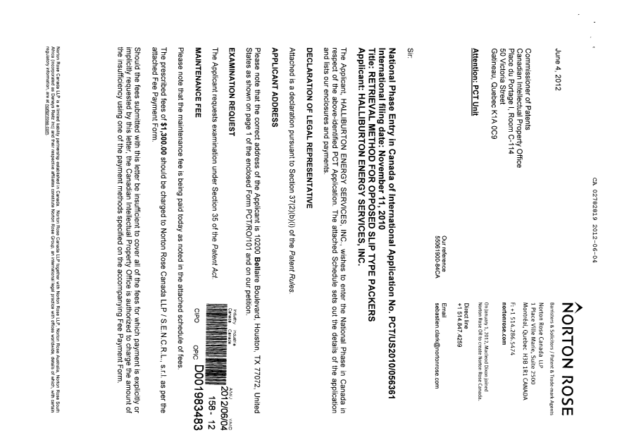 Document de brevet canadien 2782819. Cession 20120604. Image 1 de 5