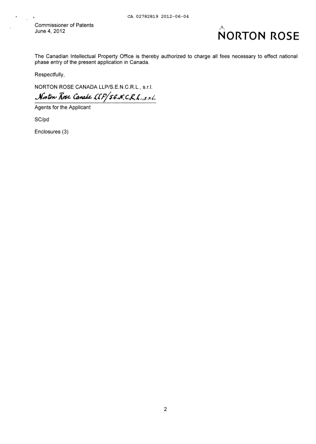 Document de brevet canadien 2782819. Cession 20120604. Image 2 de 5