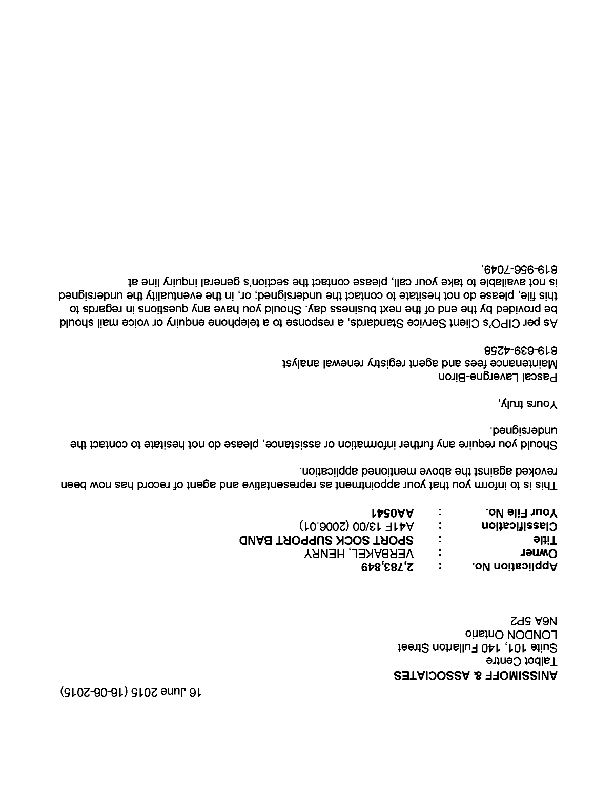 Document de brevet canadien 2783849. Correspondance 20141216. Image 1 de 1