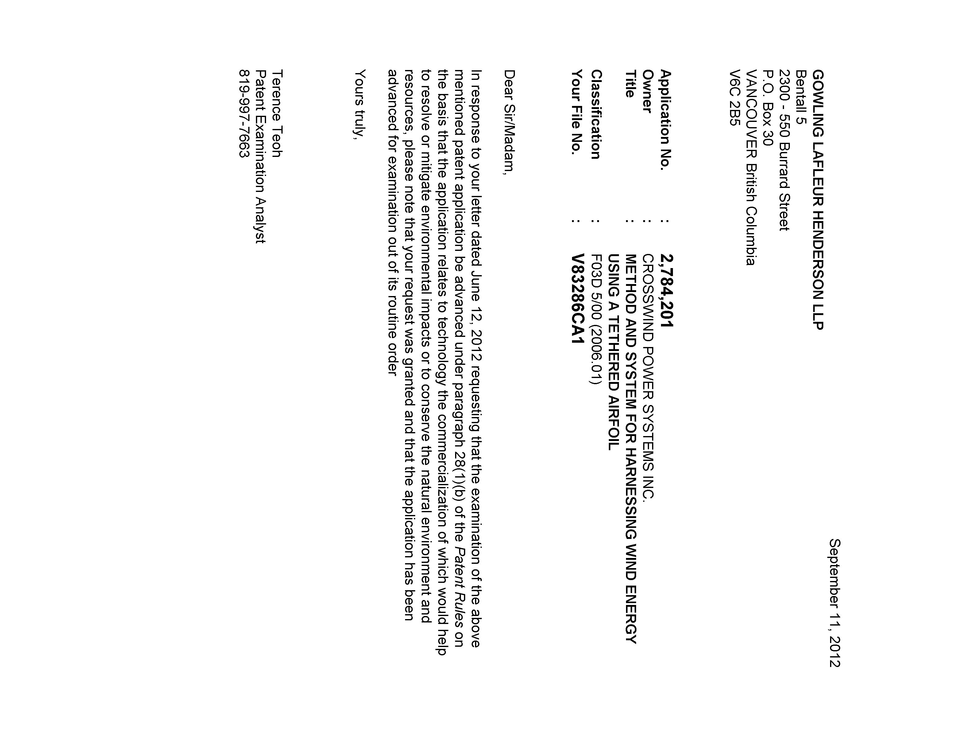 Document de brevet canadien 2784201. Poursuite-Amendment 20120911. Image 1 de 1