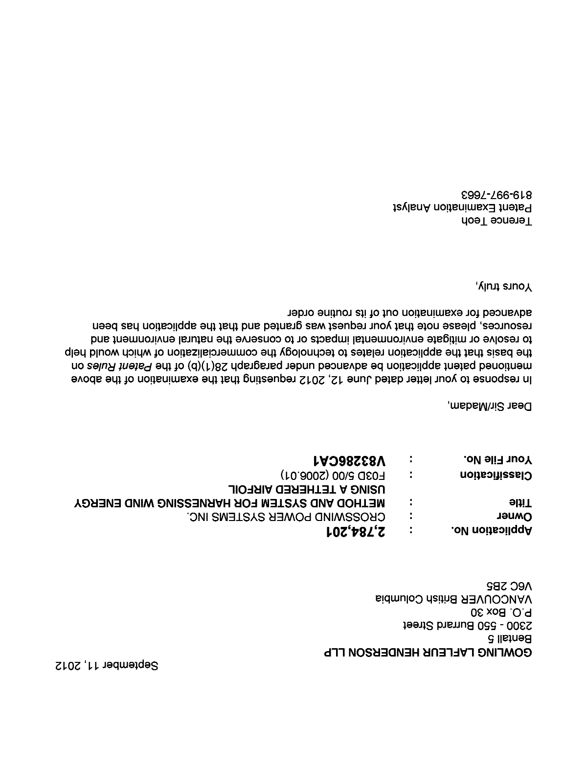 Document de brevet canadien 2784201. Poursuite-Amendment 20120911. Image 1 de 1