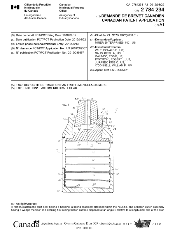 Canadian Patent Document 2784234. Cover Page 20120821. Image 1 of 2