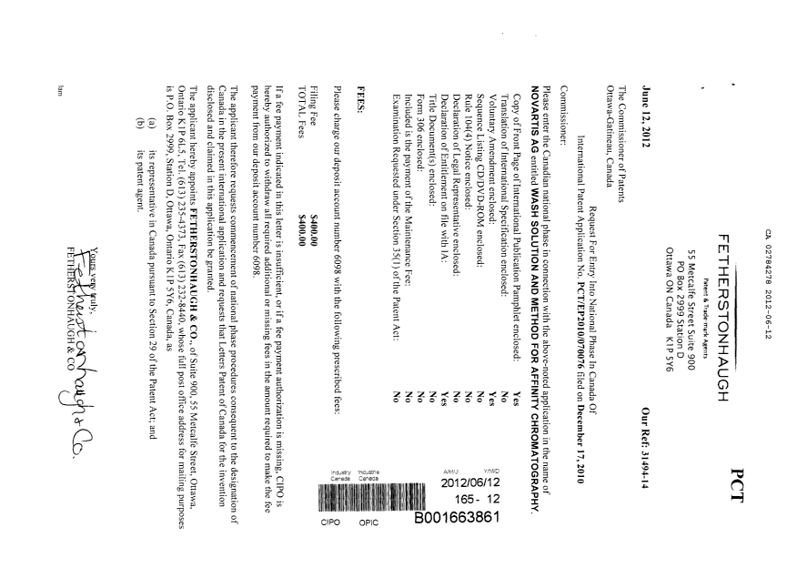 Document de brevet canadien 2784278. Cession 20120612. Image 1 de 1