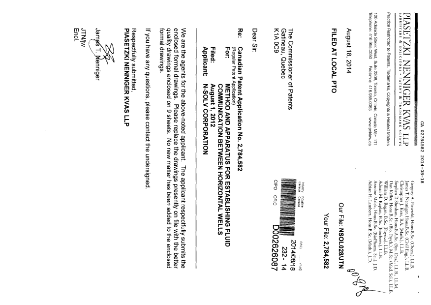 Document de brevet canadien 2784582. Poursuite-Amendment 20140818. Image 1 de 10