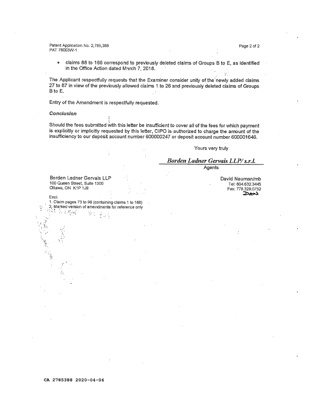 Document de brevet canadien 2785388. Taxe finale 20200406. Image 2 de 3