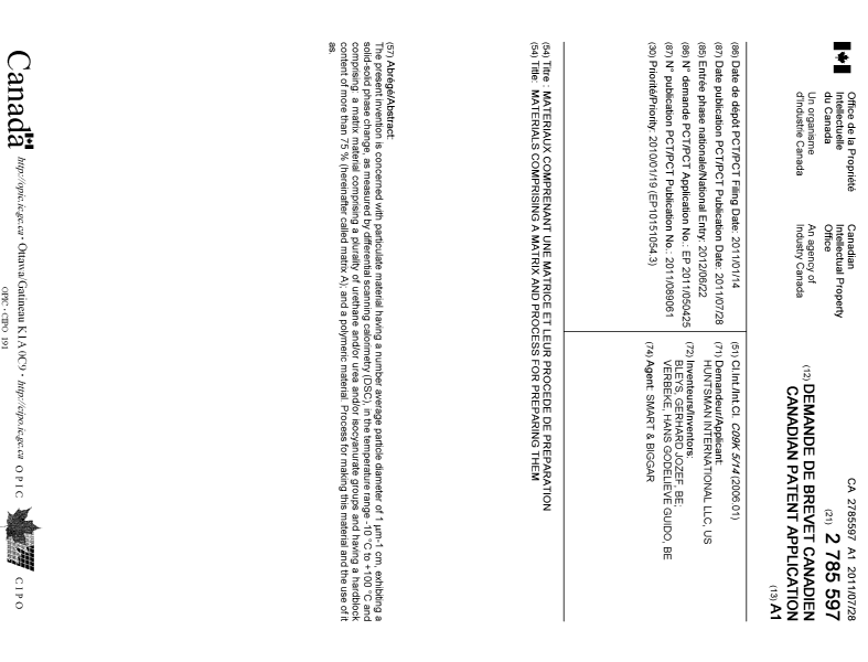 Document de brevet canadien 2785597. Page couverture 20120911. Image 1 de 1