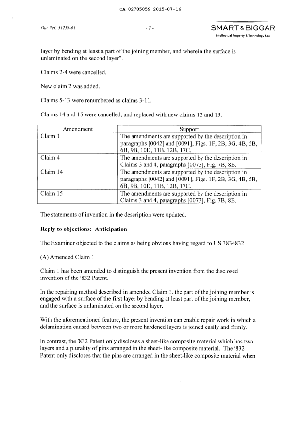 Document de brevet canadien 2785859. Modification 20150716. Image 2 de 13