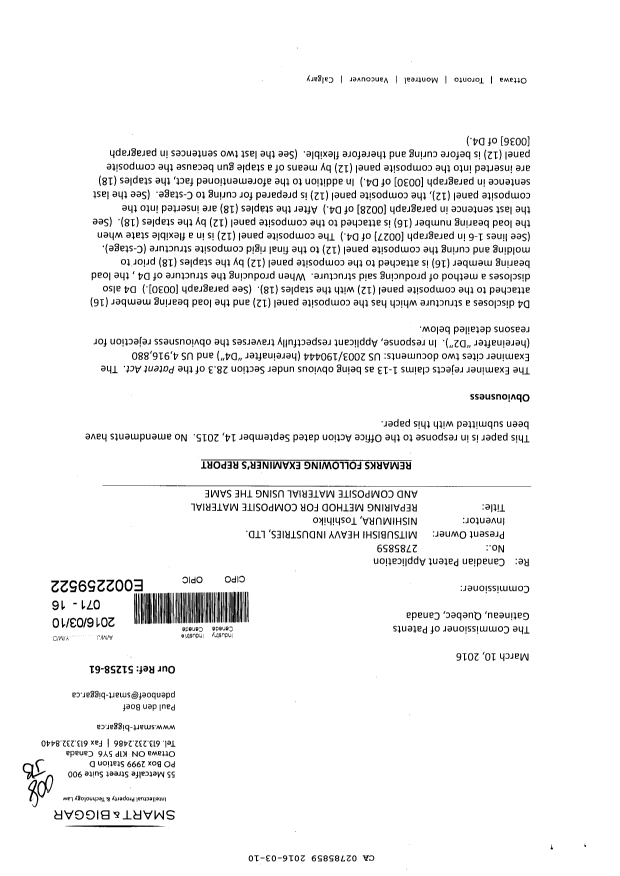 Canadian Patent Document 2785859. Amendment 20160310. Image 1 of 4