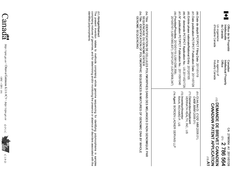 Document de brevet canadien 2786564. Page couverture 20120927. Image 1 de 1
