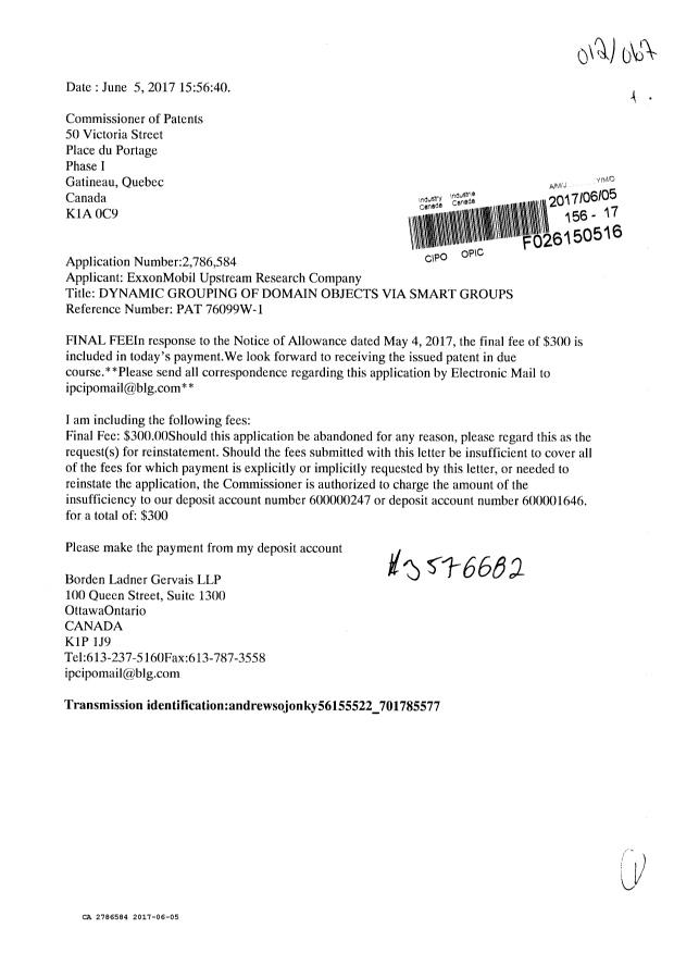 Document de brevet canadien 2786584. Changement à la méthode de correspondance 20170605. Image 1 de 1