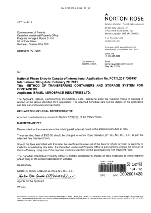 Document de brevet canadien 2786734. Cession 20120710. Image 1 de 4