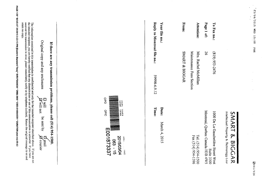 Canadian Patent Document 2787230. Correspondence 20141204. Image 2 of 3