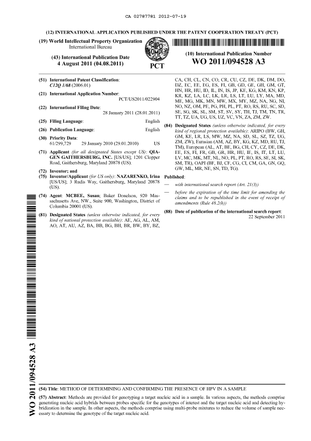 Document de brevet canadien 2787781. Abrégé 20120719. Image 1 de 1