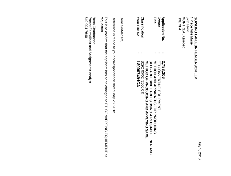 Document de brevet canadien 2788206. Correspondance 20121205. Image 1 de 1