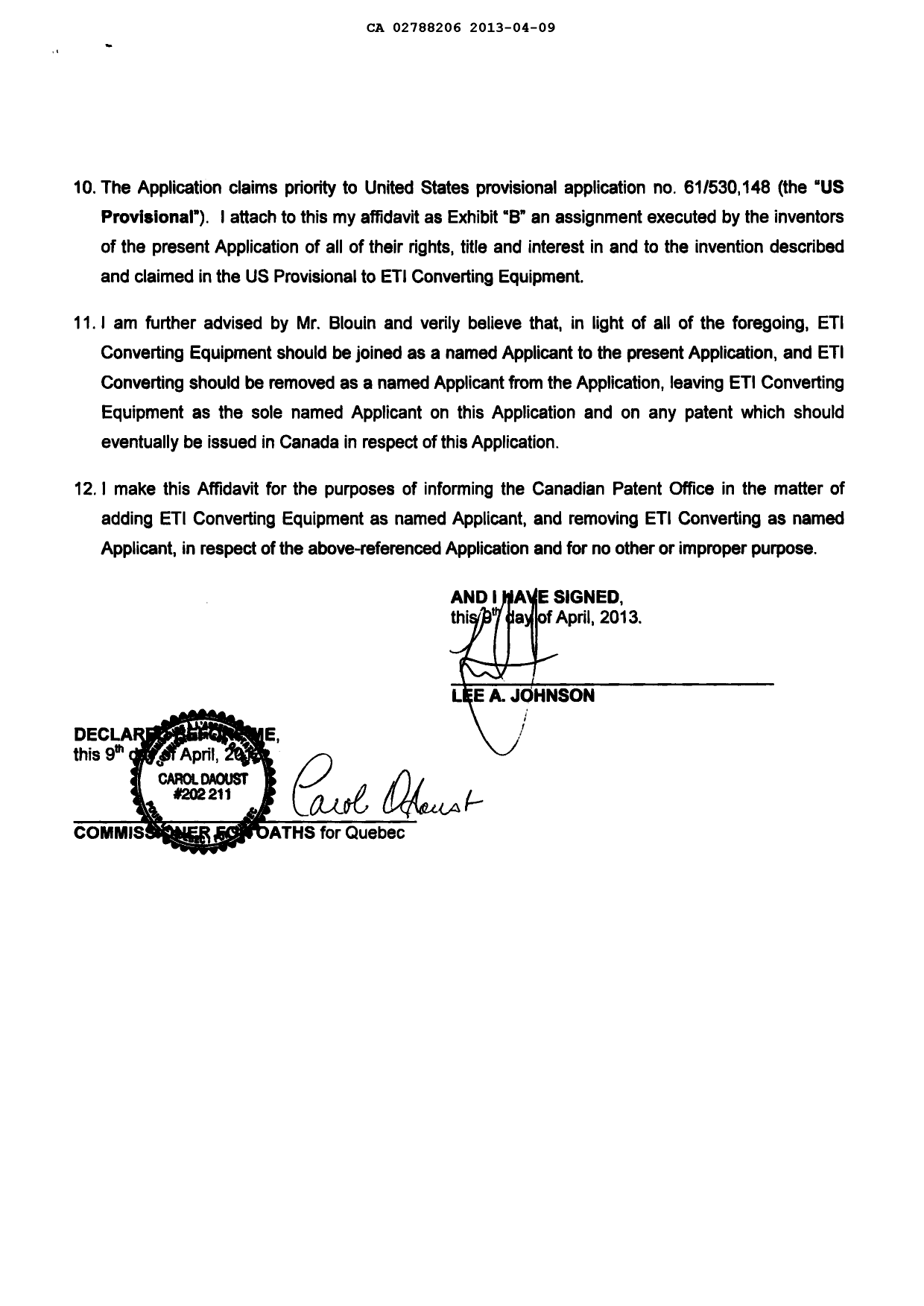 Canadian Patent Document 2788206. Correspondence 20121209. Image 4 of 4