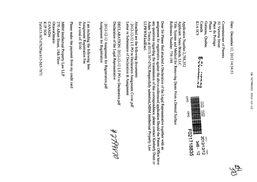 Canadian Patent Document 2788352. Assignment 20121212. Image 1 of 8