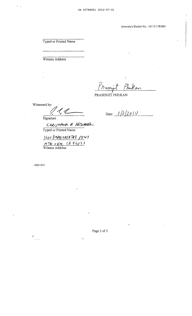 Document de brevet canadien 2788651. Cession 20120731. Image 9 de 9